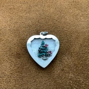 Vintage Sterling Silver Christmas Tree Charm with Rhinestone Ornaments